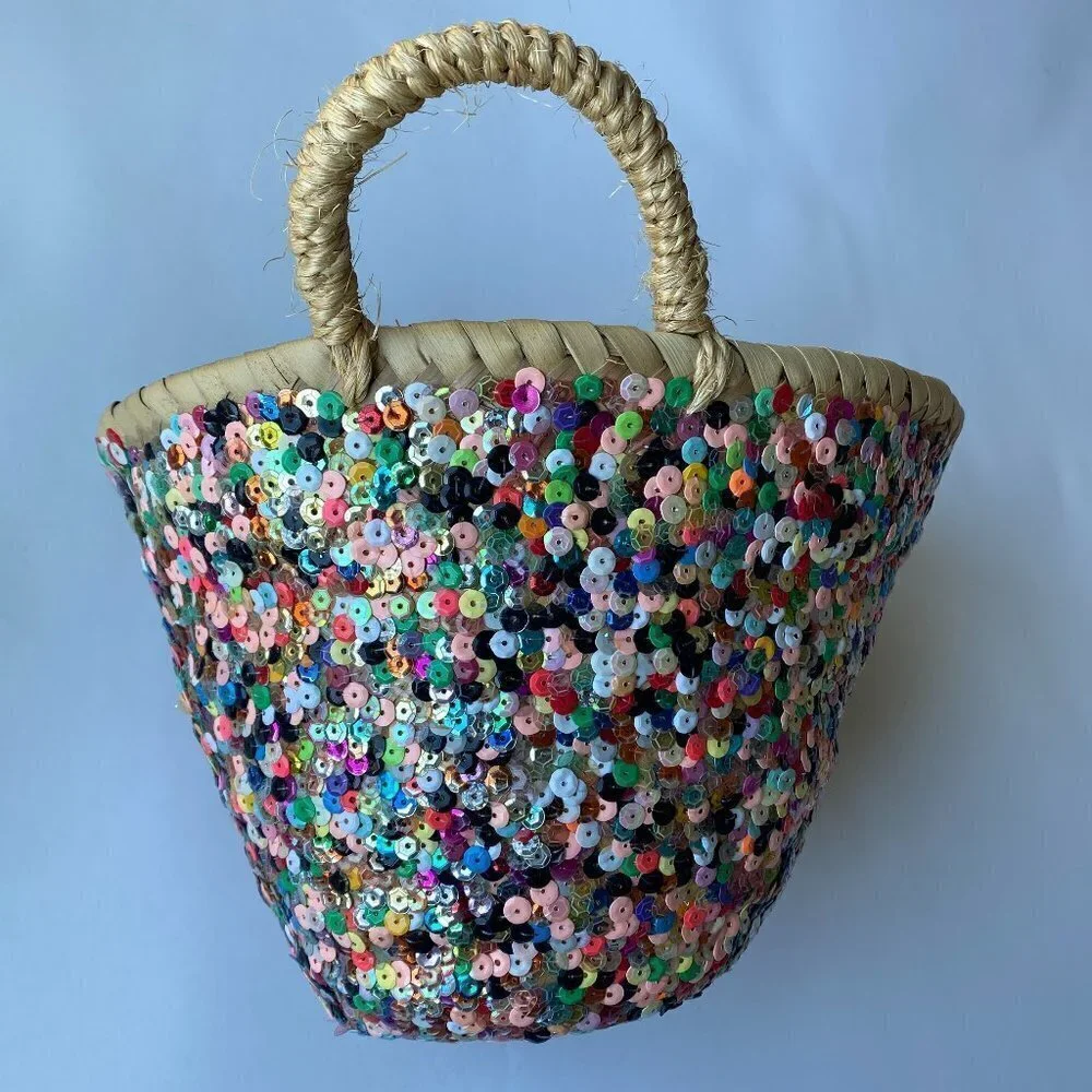 2 Bohemia Sequin Storage Baskets Small Silver (NWT) Large Multi-colored